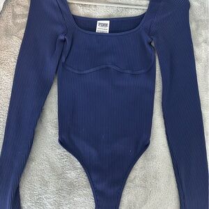 Pink brand ribbed blue bodysuit size XS new with tags